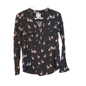 Anthropologie Maeve llama print shirt woman teen blouse size 0 Long Sleeves
